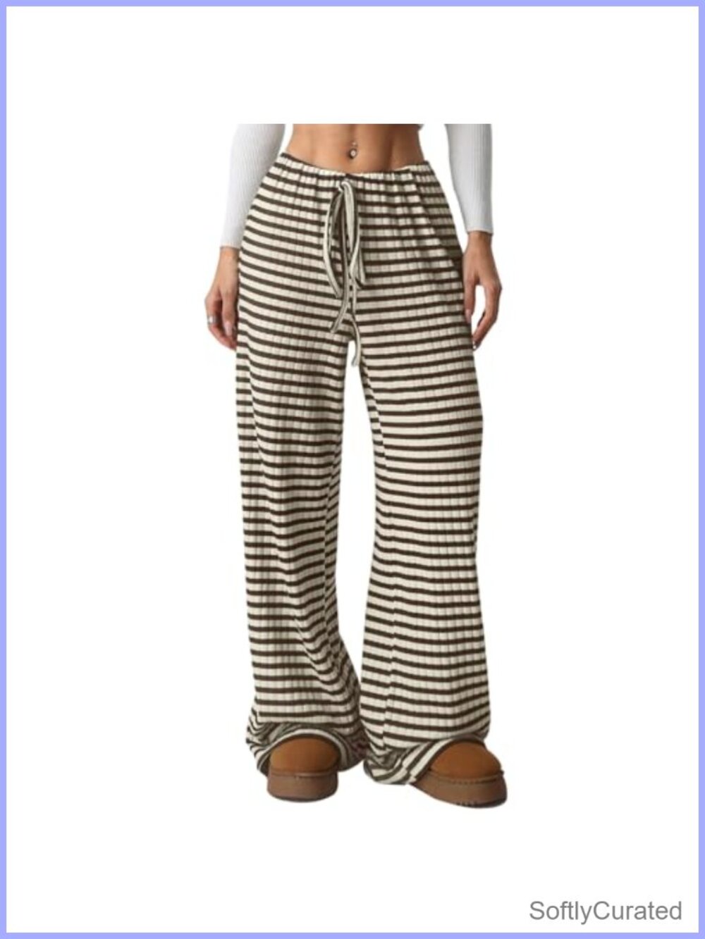 Wide Leg High Waist Striped Knit Palazzo Lounge Pants